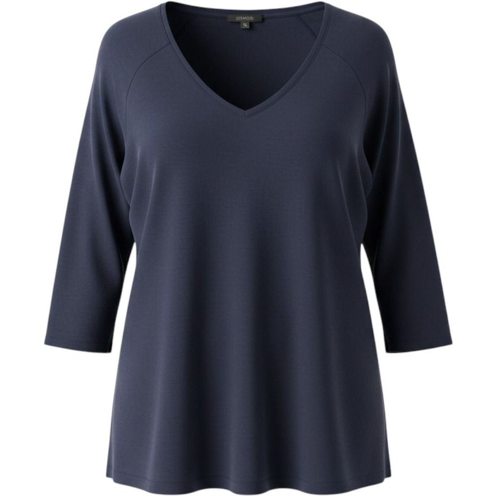 Chicos The Ultimate Tee Classic Navy V-Neck 3/4 Sleeve Top 570244311 Size 2 L